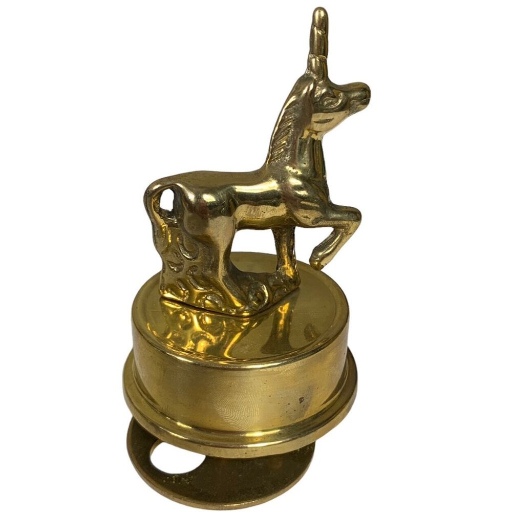 Vintage Brass Unicorn Music Box Interpur 3.75" Tall Works